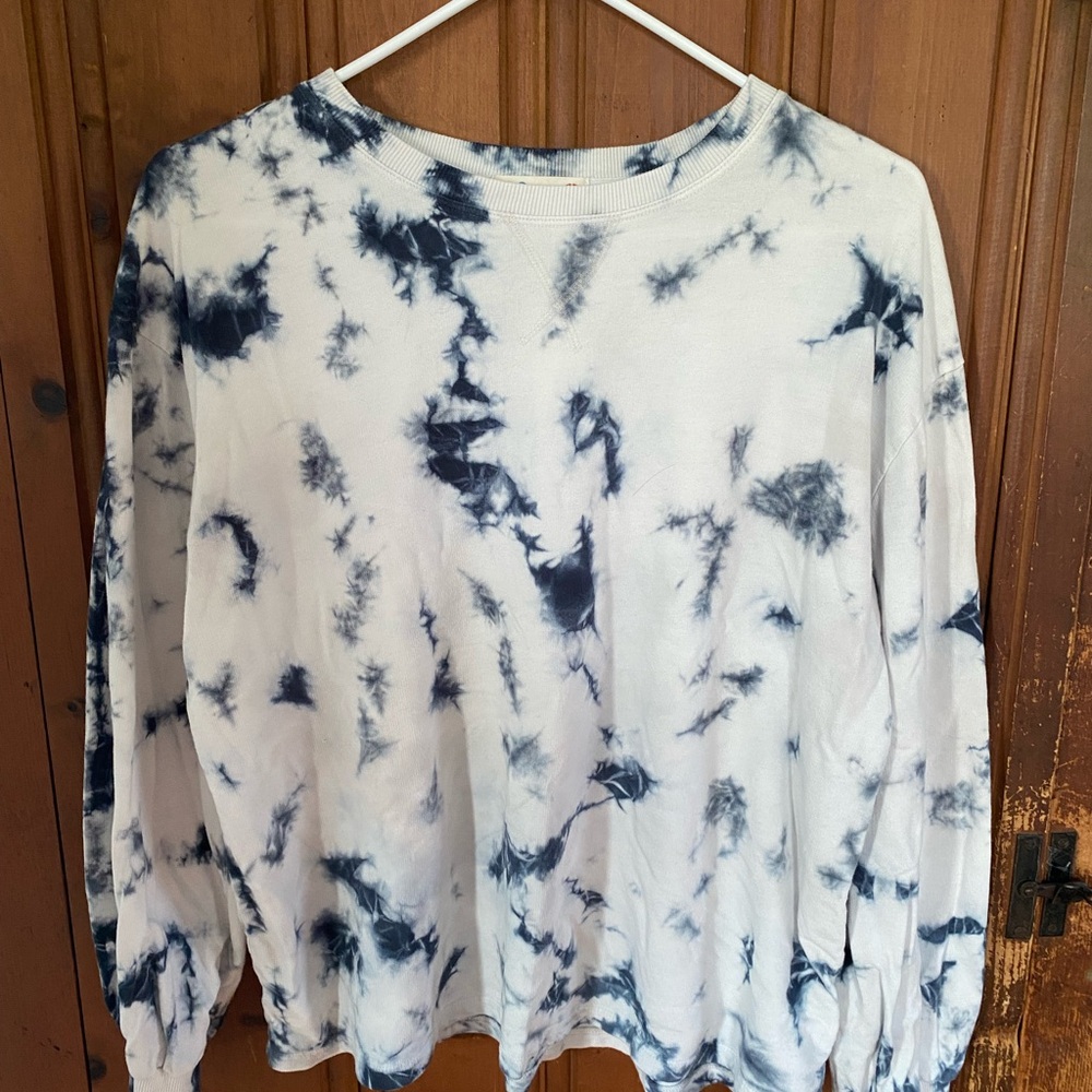 Tie-Dye Long Sleeve Top - Blue and White